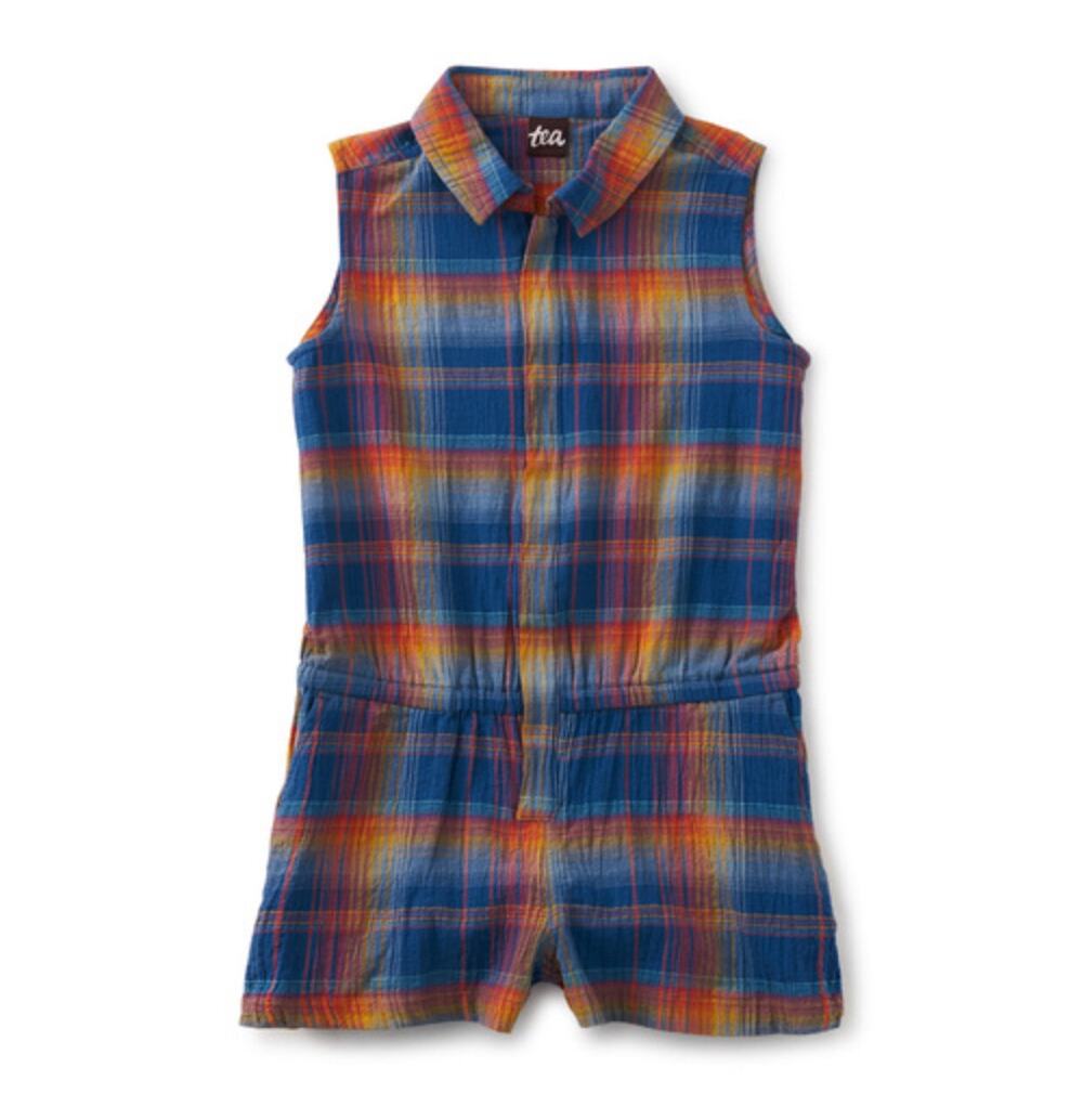 Tea Collection NWT Sleeveless Collared Perth Plaid Romper. Size 4